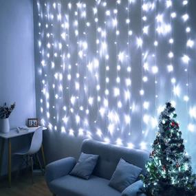 img 2 attached to 🌟 Fiee Safety Window Curtain Lights - 13ftx6.5ft Icicle String Lights 8 Modes 30V for Christmas Wedding Party Home Garden Bedroom Outdoor Indoor Wall Decorations - White