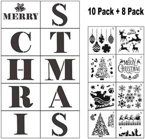 img 4 attached to 🎄 18-Pack Merry Christmas Stencils for Wood - Sign Templates with Letters and Patterns, Reusable Plastic Stencils for Wood Burning, Wall Art & More