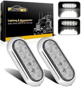 img 4 attached to Partsam Set of 2 Oval 6-Inch White LED Trailer Lights - 10 Clear Lens Oblong LEDs, Flange Mount, Waterproof Surface Mount 12V, with Chrome Bezels: Tail Lights, Stop Turn, Reverse Backup for Trucks and Trailers