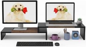 img 4 attached to 🖥️ Улучшите своё рабочее пространство с WESTREE Dual Monitor Stand Riser - Регулируемый по длине и углу ПК стенд с 2 полками для компьютерных экранов.