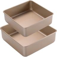 joho baking nonstick square cake pan set - deep baking pans for perfectly baked cakes - 2-piece set, 8x8in and 9x9in - gold finish logo