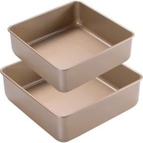 img 4 attached to JOHO BAKING Nonstick Square Cake Pan Set - Deep Baking Pans for Perfectly Baked Cakes - 2-Piece Set, 8x8in and 9x9in - Gold Finish