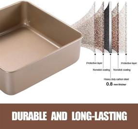 img 3 attached to JOHO BAKING Nonstick Square Cake Pan Set - Deep Baking Pans for Perfectly Baked Cakes - 2-Piece Set, 8x8in and 9x9in - Gold Finish