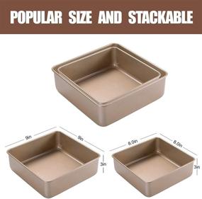 img 2 attached to JOHO BAKING Nonstick Square Cake Pan Set - Deep Baking Pans for Perfectly Baked Cakes - 2-Piece Set, 8x8in and 9x9in - Gold Finish