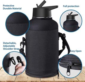 img 2 attached to 🥤 BUZIO Insulated Water Bottle Holder Carrying Pouch - Fits 64oz, 87oz, and 128oz Bottles | Military Grade Carrier with Adjustable Padded Shoulder Strap | Carry, Protect, and Keep Your Flask Cold