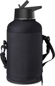 img 1 attached to 🥤 BUZIO Insulated Water Bottle Holder Carrying Pouch - Fits 64oz, 87oz, and 128oz Bottles | Military Grade Carrier with Adjustable Padded Shoulder Strap | Carry, Protect, and Keep Your Flask Cold