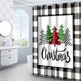 img 3 attached to 🎄 Buffalo Plaid Merry Christmas Trees Shower Curtain: Farmhouse Winter Bathroom Decor 72 x 72 Inches