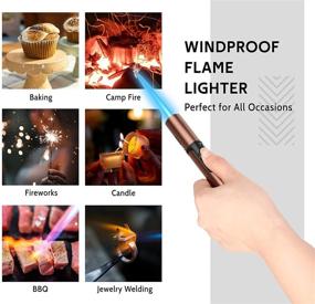 img 3 attached to 🔥 Torch Lighter - Windproof Jet Flame Butane Lighter with Fuel Window + Refillable Pen Lighter for Grill BBQ Candle Camping (Brown) - Butane Not Included