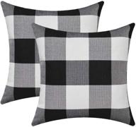 🖤 burlap farmhouse decor buffalo checkers plaid cotton linen throw pillow cover rustic cushion cover for sofa 18x18 inch, set of 2 - black/white logo