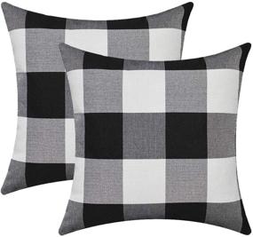 img 4 attached to 🖤 Burlap Farmhouse Decor Buffalo Checkers Plaid Cotton Linen Throw Pillow Cover Rustic Cushion Cover for Sofa 18x18 Inch, Set of 2 - Black/White