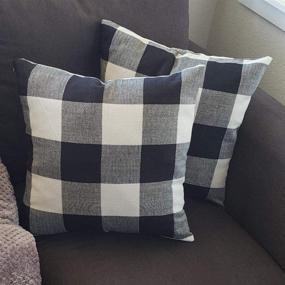 img 1 attached to 🖤 Burlap Farmhouse Decor Buffalo Checkers Plaid Cotton Linen Throw Pillow Cover Rustic Cushion Cover for Sofa 18x18 Inch, Set of 2 - Black/White