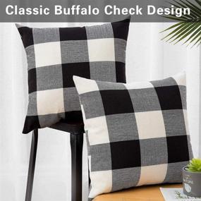 img 3 attached to 🖤 Burlap Farmhouse Decor Buffalo Checkers Plaid Cotton Linen Throw Pillow Cover Rustic Cushion Cover for Sofa 18x18 Inch, Set of 2 - Black/White