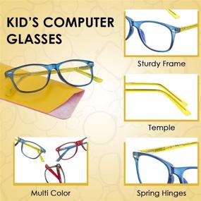 img 2 attached to 👓 Kids Anti-Eyestrain Blue Light Blocking Glasses for Computer Gaming (Ages 3-10) - Flexible Blue Square Frame with Yellow Temples, Video Phone Screen Eyewear