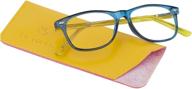 👓 kids anti-eyestrain blue light blocking glasses for computer gaming (ages 3-10) - flexible blue square frame with yellow temples, video phone screen eyewear logo