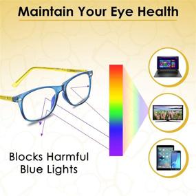 img 1 attached to 👓 Kids Anti-Eyestrain Blue Light Blocking Glasses for Computer Gaming (Ages 3-10) - Flexible Blue Square Frame with Yellow Temples, Video Phone Screen Eyewear