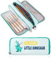 isuperb large capacity pencil case canvas cute stationery organizer storage pouch 3 compartments zipper pencil bag cosmetic bag for women (dinosaur blue) logo