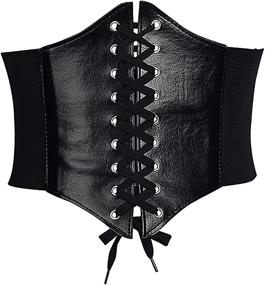 img 4 attached to 👗 Lamdgbway Retro Leather Corset Waist Belt: Stylish Lace-up Elastic Waist Belt for Women Grils