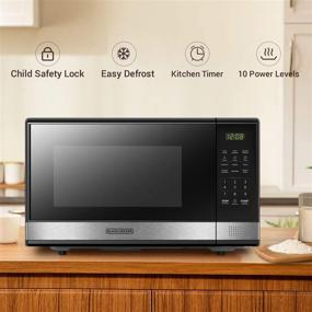 img 2 attached to 🍽️ BLACK+DECKER EM031MB11 1000W Digital Microwave Oven with Turntable, Push-Button Door, Child Safety Lock, 1.1cu.ft, Black & Stainless Steel