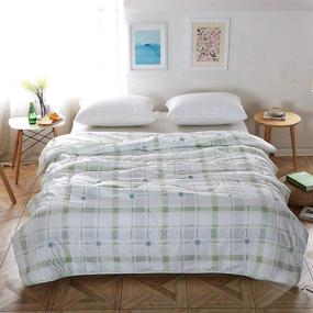 img 3 attached to 🌿 Stay Cool and Cozy: NATURETY Thin Comforter for Summer and Autumn - Green, King - Lightweight Duvet Insert Quilts with Checkered Print