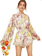 ruffle bell sleeve floral printed jumpsuit rompers for women by romwe - loose fit design logo