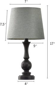 img 3 attached to 🏮 Set of 2 PoKat 17" Traditional Table Lamps for Living Room Bedroom Vintage Bedside Nightstand Lamp Rustic Resin Table Lamps Black with Grey Fabric Shade