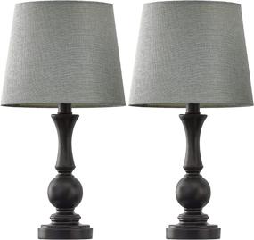 img 1 attached to 🏮 Set of 2 PoKat 17" Traditional Table Lamps for Living Room Bedroom Vintage Bedside Nightstand Lamp Rustic Resin Table Lamps Black with Grey Fabric Shade