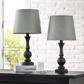 img 4 attached to 🏮 Set of 2 PoKat 17" Traditional Table Lamps for Living Room Bedroom Vintage Bedside Nightstand Lamp Rustic Resin Table Lamps Black with Grey Fabric Shade