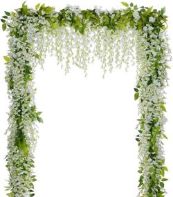 img 4 attached to Искусственная белая гирлянда из шелка для подвески цветов Lvydec White Artificial Wisteria Vine - комплект из 4-х, с общей длиной 28,8 фута - идеально подходит для украшения дома, сада, открытой церемонии на свадебном арке.