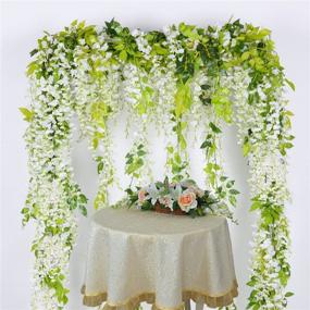 img 2 attached to Искусственная белая гирлянда из шелка для подвески цветов Lvydec White Artificial Wisteria Vine - комплект из 4-х, с общей длиной 28,8 фута - идеально подходит для украшения дома, сада, открытой церемонии на свадебном арке.