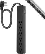 ➡️ ge ultrapro 6-outlet surge protector, 2-футовый оплетенный удлинитель, 560 джоулей, плоская вилка, подходит для монтажа на стене, сертифицировано ul, черный, 45266 логотип