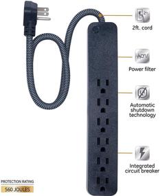 img 3 attached to ➡️ GE UltraPro 6-Outlet Surge Protector, 2-футовый оплетенный удлинитель, 560 Джоулей, плоская вилка, подходит для монтажа на стене, сертифицировано UL, черный, 45266