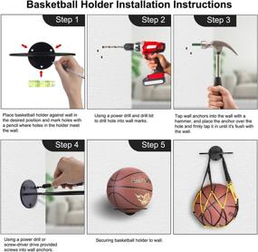 img 2 attached to 🏀 JJDPARTS 2 Pack Sports Ball Holder Wall Mount Display Rack with Basketball Net Bags for Various Sports (2 Pack)