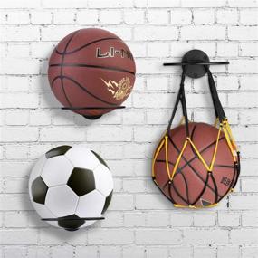 img 3 attached to 🏀 JJDPARTS 2 Pack Sports Ball Holder Wall Mount Display Rack with Basketball Net Bags for Various Sports (2 Pack)