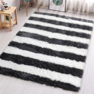 pagisofe 4x6 feet black and white striped shaggy area rug – plush fuzzy stripes patterned floor carpet for living room, bedroom, kids nursery – fluffy footcloth accent decor for home room logo