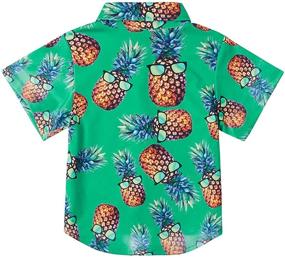 img 3 attached to RAISEVERN Boys Hawaiian Cartoon Print Button Down Shirt - Slim-Fit Short Sleeve Cool Dress Top for Kids (2-8T)