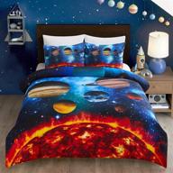 🌌 josatina home galaxy space kids duvet cover twin size set with 3d moon and stars pattern - perfect for boys and girls! includes 3pcs planets quilt cover set with 1 duvet cover w zipper + 2 pillowcases - 68"x90 logo