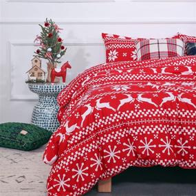 img 2 attached to 🦌 Christmas Deer Comforter Set with Snowflake Pattern - High Grade Fabric, Ultra Soft Microfiber Filled - Red Christmas Tree Bed Set - Queen Size - Includes 1 Comforter and 2 Pillowcases