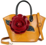 vanillachocolate women's large rose flower handbag: stylish faux leather tote bag logo
