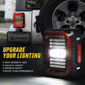 img 2 attached to 🚦 Xprite LED Tail Lights: Unique 'C' Shaped Design for Jeep Wrangler JK JKU 2007-2018 | Clear Lens, Running, Brake, Turn Signal, Reverse Light | DOT Approved, Built-in EMC