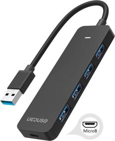 img 4 attached to USB Hub, 4 Port USB Adapter, USB 3.0 to 4 USB 3.0 with Micro B Adapter (Black) - Enhanced SEO