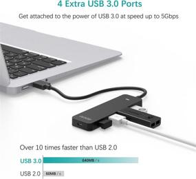img 2 attached to USB Hub, 4 Port USB Adapter, USB 3.0 to 4 USB 3.0 with Micro B Adapter (Black) - Enhanced SEO