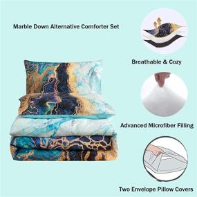 img 3 attached to 🛏️ Blue Marble King Comforter Set - Luxurious Bedding Comforter Set for King Bed, 3Pcs Microfiber Comforter Quilt Set (1 Comforter + 2 Pillowcases), Extra Soft King Comforter Set 260x230cm