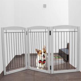 img 3 attached to ZJSF Versatile and Foldable Pet Gate: Wooden Dog Gate for House with 4 Panels, 24 inch Tall Dog Fence, Ideal for Stairs and More - White