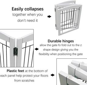 img 1 attached to ZJSF Versatile and Foldable Pet Gate: Wooden Dog Gate for House with 4 Panels, 24 inch Tall Dog Fence, Ideal for Stairs and More - White