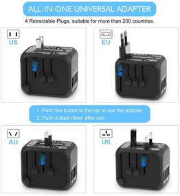 img 2 attached to 🌍 Black Universal Travel Adapter, All-in-one International Power Adapter with Dual USB 2.4A, Europe Adapter Travel Wall Charger for UK, EU, AU, Asia - Covers 150+ Countries