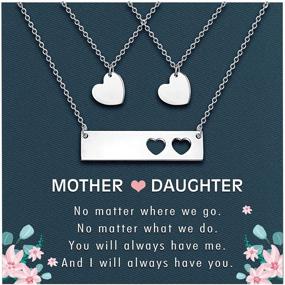 img 4 attached to 👩 Mom Daughter Necklace Set: Matching Cutout Heart Bar Pendant Jewelry for Christmas & Valentine's Day - Ideal Gifts for Mom and Daughter