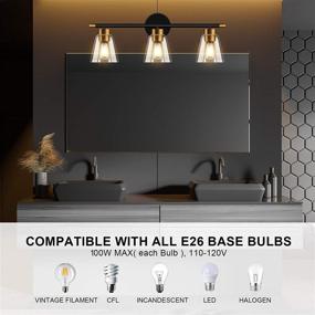 img 2 attached to 💡 Stylish WIHTU Bathroom Vanity Light Fixtures: Sleek 3-Light Modern Wall Sconce with Matte Black Finish, Vintage Glass Shade for Mirror Cabinet, Powder Room, Dressing Table