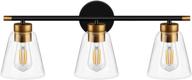 💡 stylish wihtu bathroom vanity light fixtures: sleek 3-light modern wall sconce with matte black finish, vintage glass shade for mirror cabinet, powder room, dressing table логотип