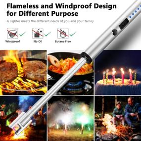 img 3 attached to 🕯️ Silver Candle Lighter, Fubarbar Long Wand USB Rechargeable Lighter - Safe Flameless Electric Arc for Birthday, Outdoor Charcoal, Camping, Barbecue, Cooking, BBQs, Grill, Fireworks