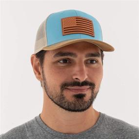 img 1 attached to 🧢 USA Genuine Leather Patch Trucker Hat - Adjustable Snapback Baseball Cap for Men & Women with Mesh Back